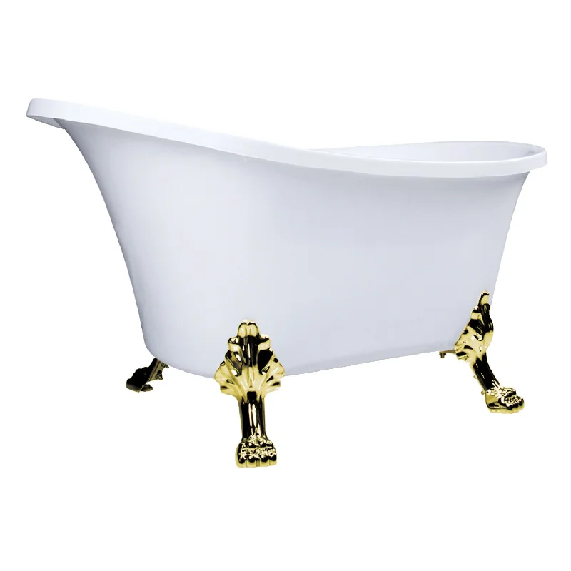 Aqua Eden VTND512824WAC2 51-Inch Acrylic Oval Double Slipper Clawfoot Tub (No Faucet Drillings), Glossy White/Polished Brass