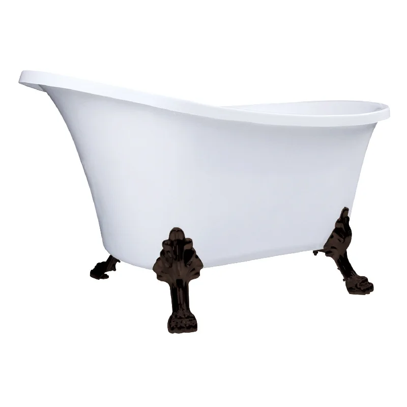 Aqua Eden VTND512824WAC5 51-Inch Acrylic Oval Double Slipper Clawfoot Tub (No Faucet Drillings), Glossy White/Oil Rubbed Bronze