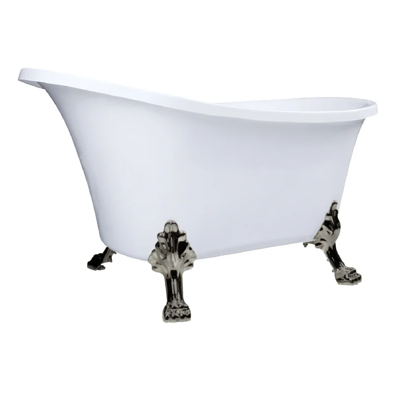 Aqua Eden VTND512824WAC8 51-Inch Acrylic Oval Double Slipper Clawfoot Tub (No Faucet Drillings), Glossy White/Brushed Nickel