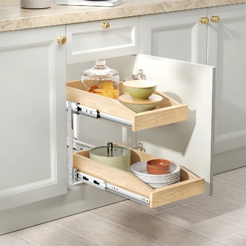 10.5-in W x 3.94-in H x 20.98-in D 2-Tier Wood Cabinet Pull Out Shelf