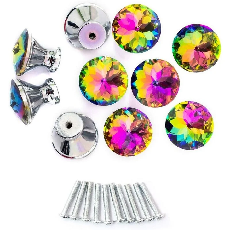 10Pcs Colorful Crystal Glass Cabinet Knobs