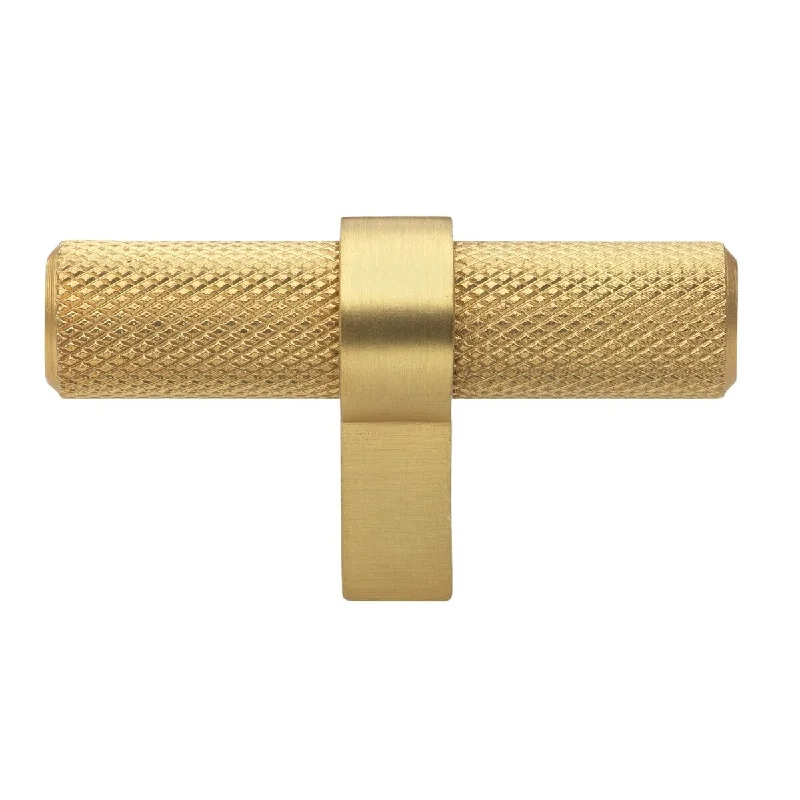 2.25 in Brass Gold European Knurled Solid Steel Cabinet T-Bar (Pack of 5) - Brass Gold