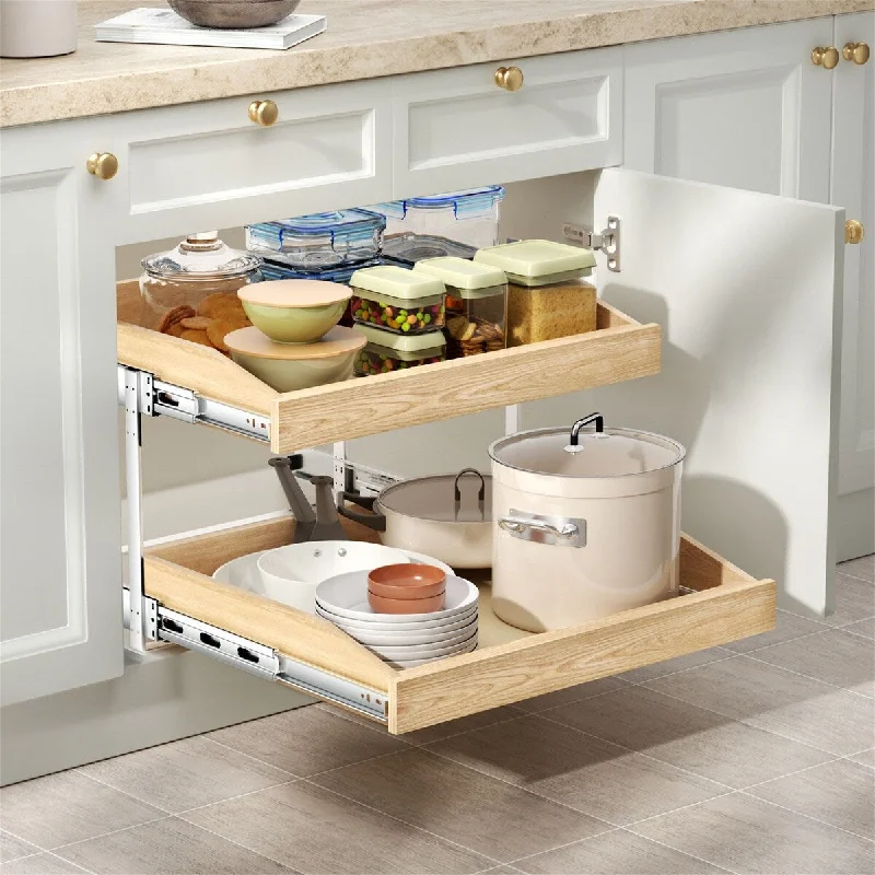 23.5-in W x 3.94-in H x 20.98-in D 2-Tier Wood Cabinet Pull Out Shelf