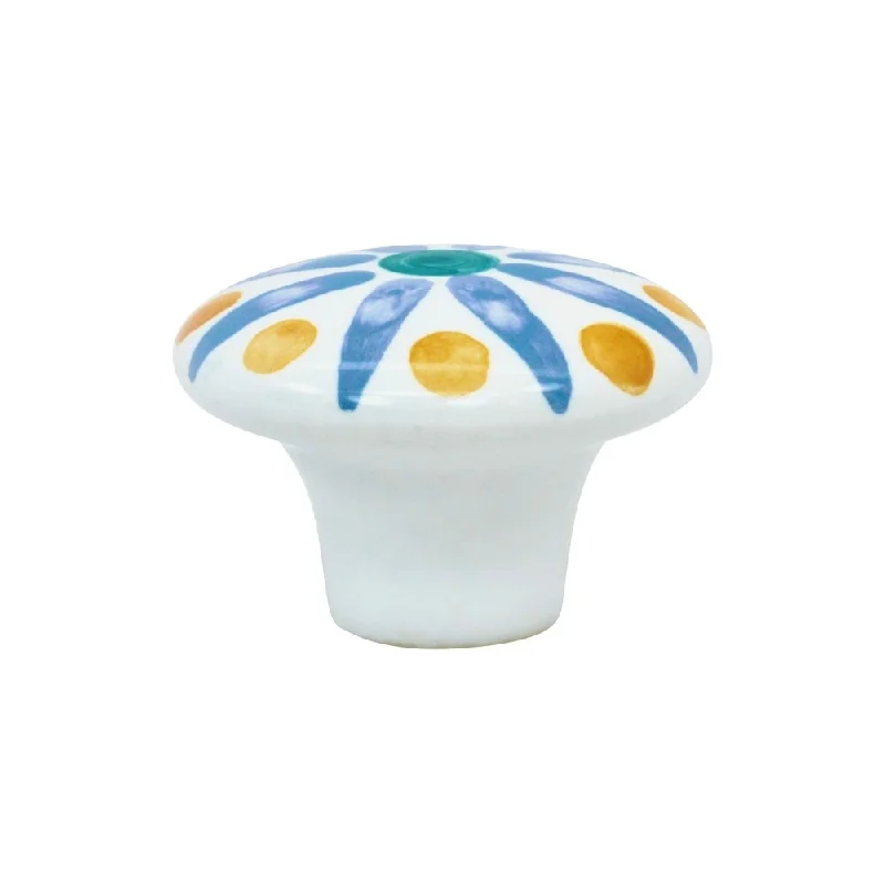 5 Pack Boho Blossom Blue Flower Cabinet Knob, 1-15/32" Diameter