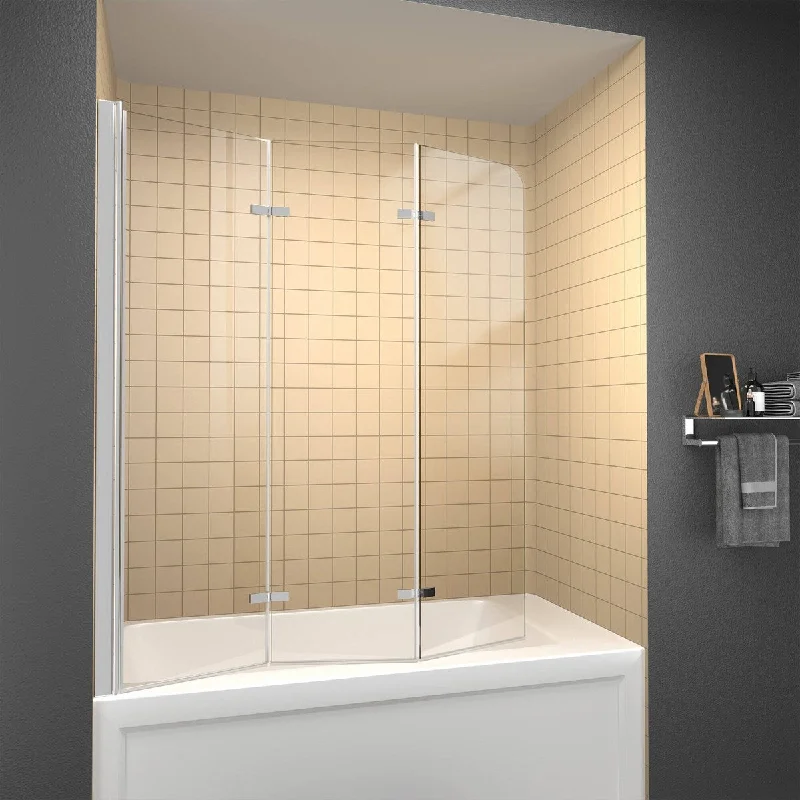 51'' W x 59'' H Bathtub Shower Door Semi-Frameless Foldable Hinged Bath Tub - 51'' W x 59'' H Chome Bathtub Shower Door