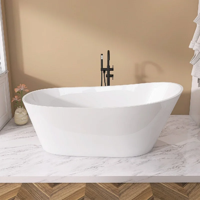 59 in. x 29 in. Acrylic Freestanding Flatbottom Soaking Bathtub