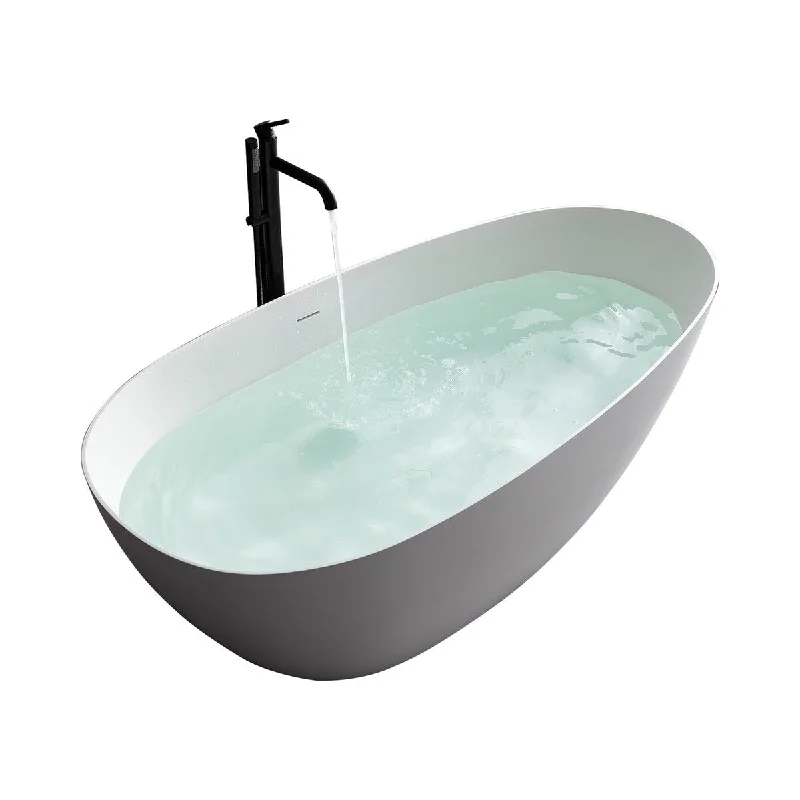 59 in. x 30.7 in. Solid Surface Freestanding Flatbottom Soaking Bathtub