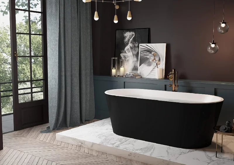 60" Oval Freestanding Bathtub,Modern Acrylic Soaking Bath Tub,Black Finish - $450