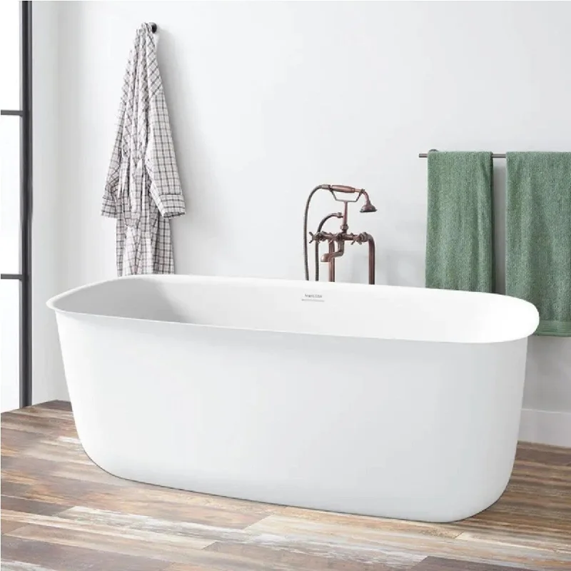 63 in. Acrylic Flatbottom Bathtub - Roll Top Freestanding Soaking Tub