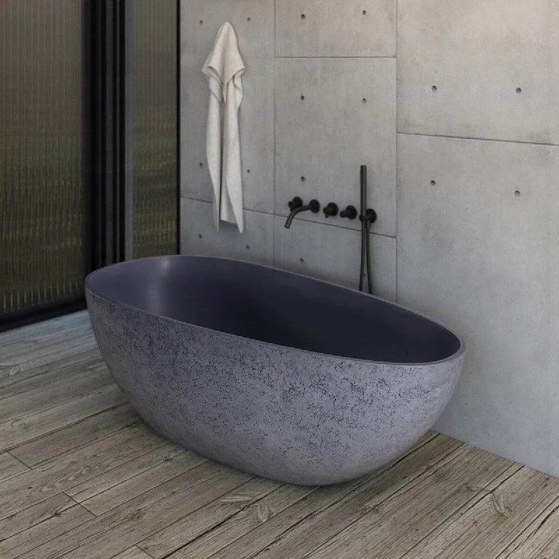 65 in. x 33 in. Stone Resin Solid Surface Freestanding Soaking Bathtub in Cement Grey