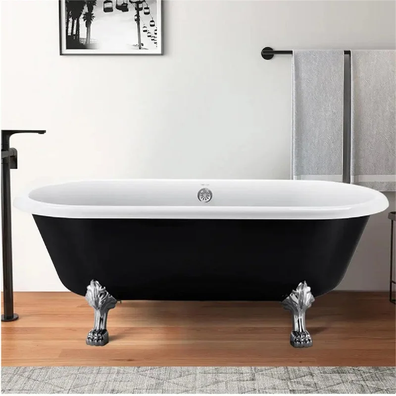 67 in. Traditional Acrylic Clawfoot Bathtub Roll Top Bathtub in Black