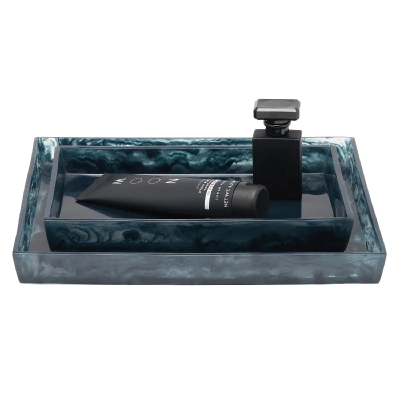 Abiko Translucent Cast Resin Tray Set/2 (Dark Teal)