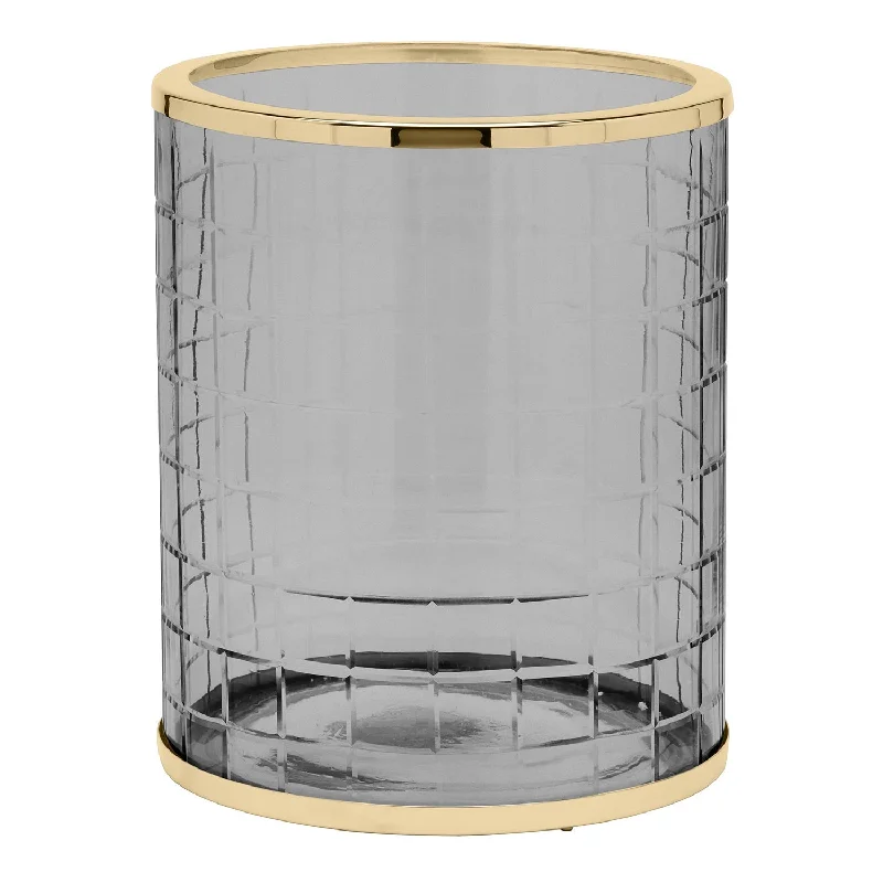 Argos Glass Bathroom Wastebasket (Smoke Glass/Brass)