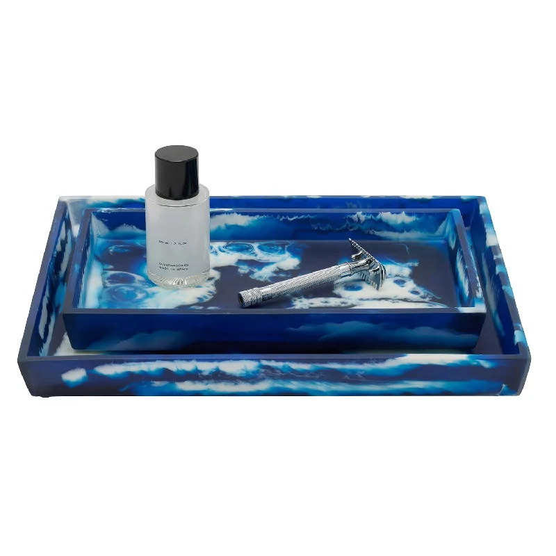 Bahia Resin Swirled Nested Trays Set/2 (Blue)