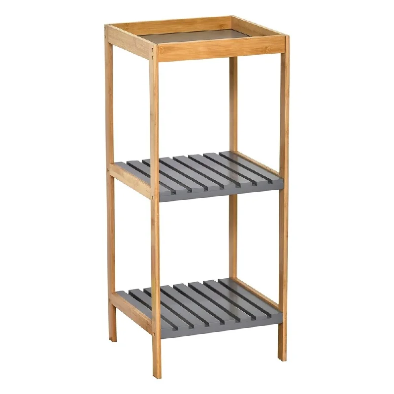 Bath Shelving Unit Floor Storage Cabinet 3 Shelves Noumea Bamboo Gray - 13.7"L x 13.2"W x 31.8"H