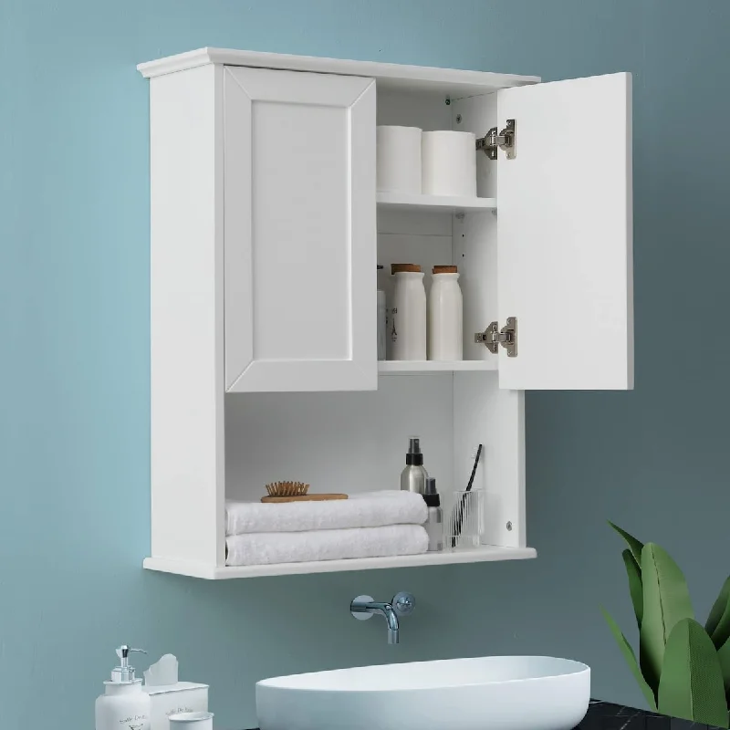 Bathroom Wall Cabinet Wooden Medicine Cabinet Buffering Hinge MDF Toilet Storage Cabinet 23"x29" & Adjustable Shelves