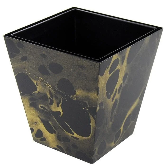 Black Gold Marble Lacquer Waste Basket