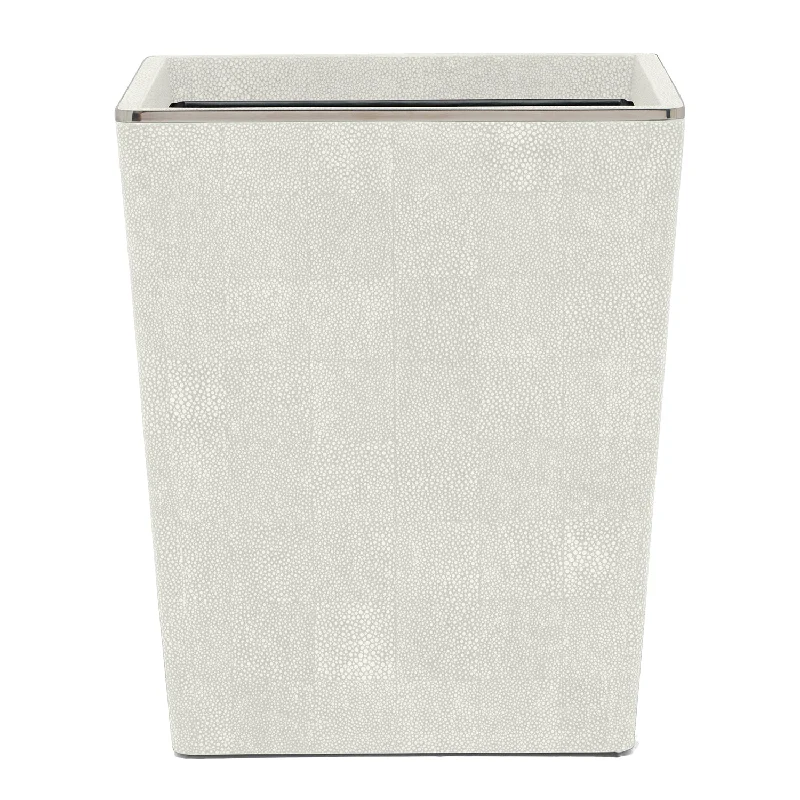 Bradford Faux Shagreen Square Waste Basket (Blanc/Silver)