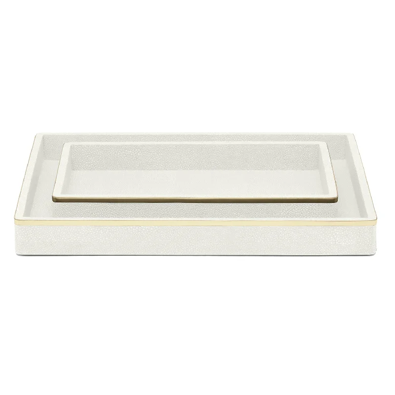 Bradford Faux Shagreen Tray Set/2 (Blanc/Gold)