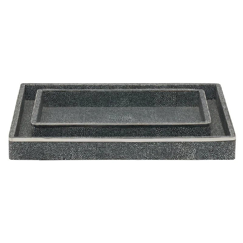 Bradford Faux Shagreen Tray Set/2 (Cool Gray/Silver)