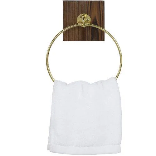 Burnt Wood and Gold-Tone Metal Hand Towel Ring