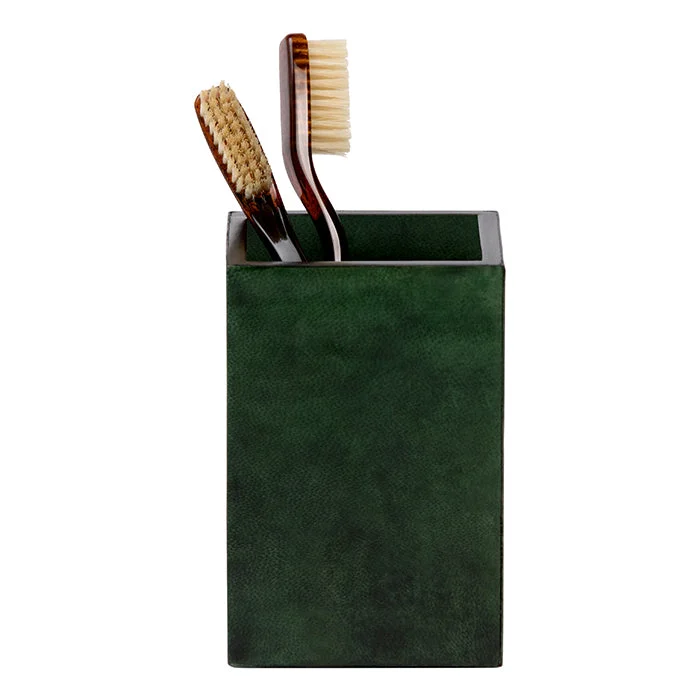 Carlow Faux Vellum Brush Holder (Emerald Gloss)