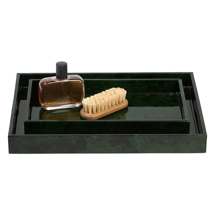 Carlow Faux Vellum Tray Set/2 (Emerald Gloss)