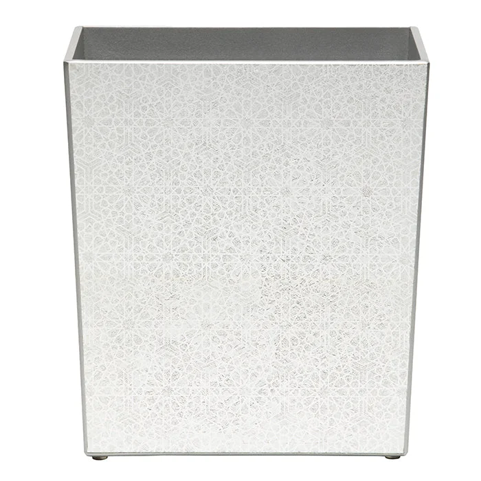 Caro Medallion Painted Mirror Rectangle Waste Basket (Silver)