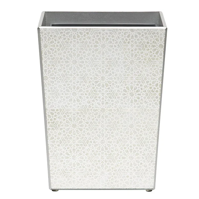 Caro Medallion Painted Mirror Square Waste Basket (Silver)