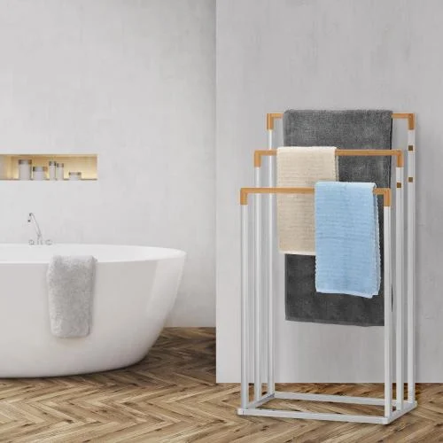 3-Tier Chrome & Bamboo Towel Rack