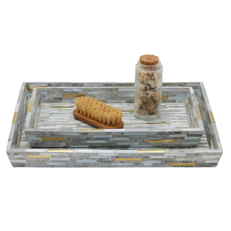 Cortona Clamstone Nested Trays Set/2 (Gray Shell/Brass)