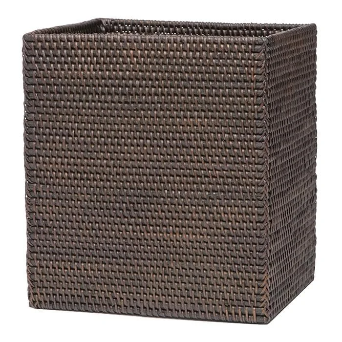 Dalton Coffee Rattan Rectangular Waste Basket, Tapered