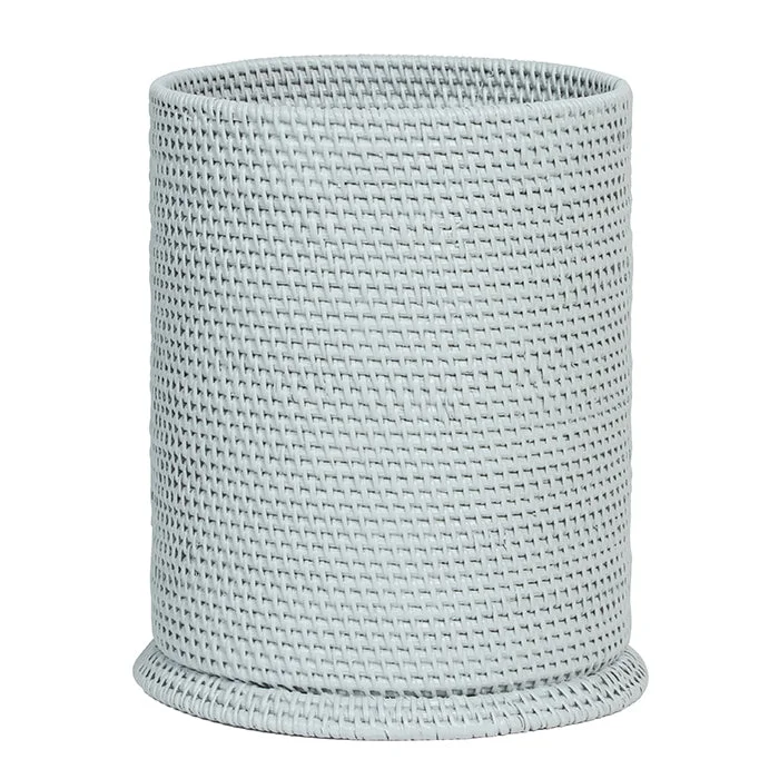 Dalton Light Gray Rattan Round Waste Basket, Tapered