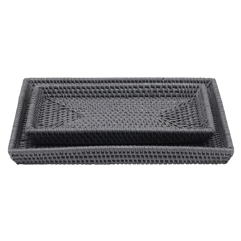 Dalton Rattan Nested Trays Set/2 (Dark Gray)