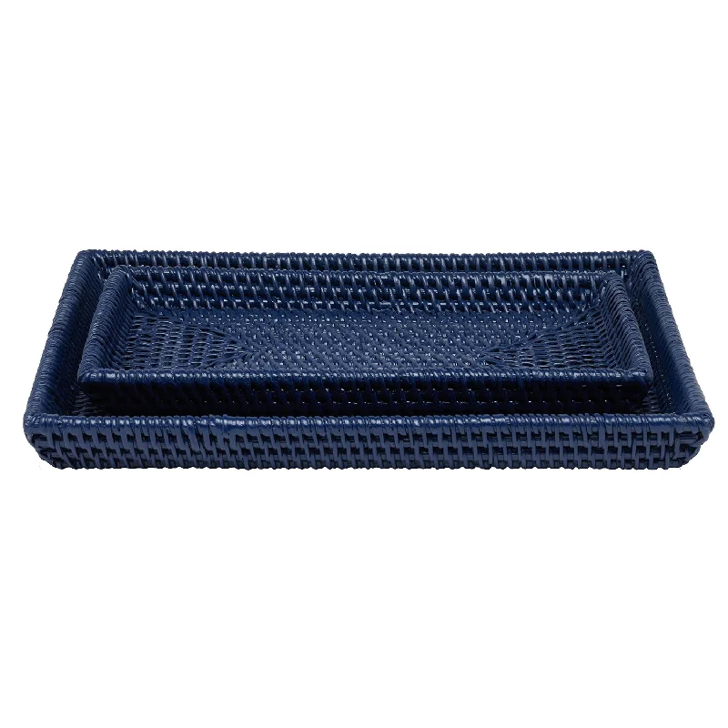 Dalton Rattan Nested Trays Set/2 (Navy)