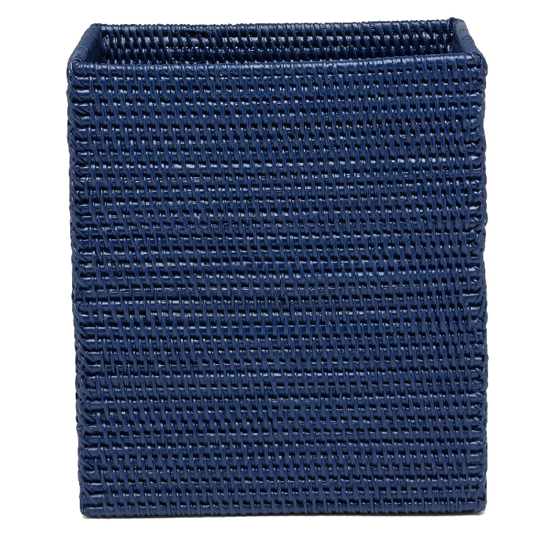 Dalton Rattan Rectangle Wastebasket (Navy)