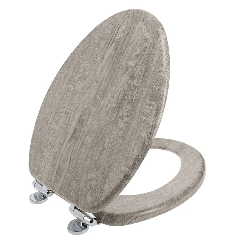 Elongated Distressed Wood Decorative Toilet Seat, Gray