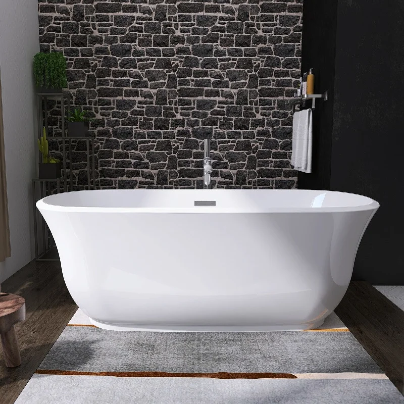 EPOWP 67" Freestanding Bathtub Oval Acrylic Soaking Tub for Bathroom