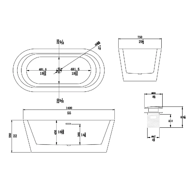 EPOWP Acrylic Freestanding Bathtub