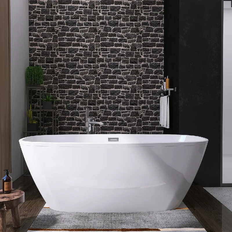 EPOWP Freestanding Bathtub Oval Acrylic Soaking Tub for Bathroom