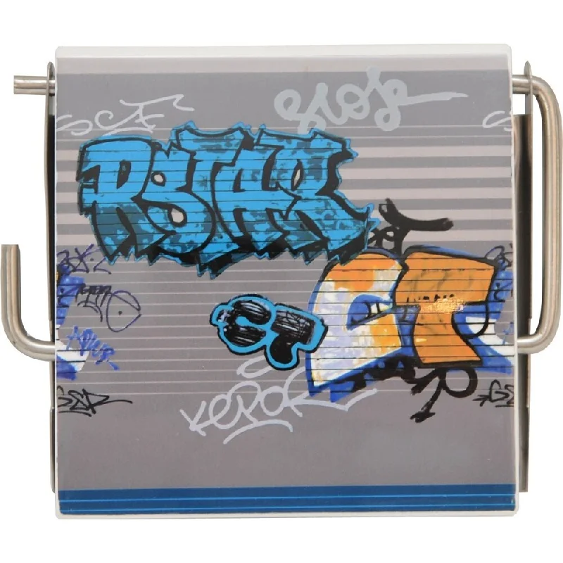 Evideco Graffiti Wall Mounted Printed Toilet Tissue One Roll Dispenser - Multi, Blue - 5.31"L x 1"W x 4.50"H