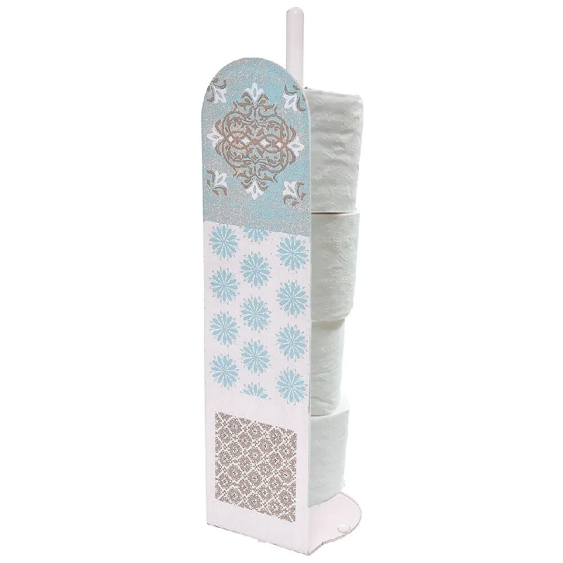 Faience Printed Toilet Tissue Paper Roll Storage Holder Stand- 4 Rolls - Blue,Taupe - 5.12"L x 5.12"W x 18.10"H