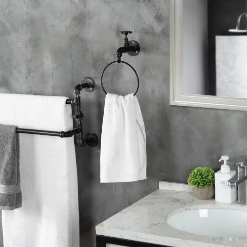 Faucet Design Black Metal Towel Ring