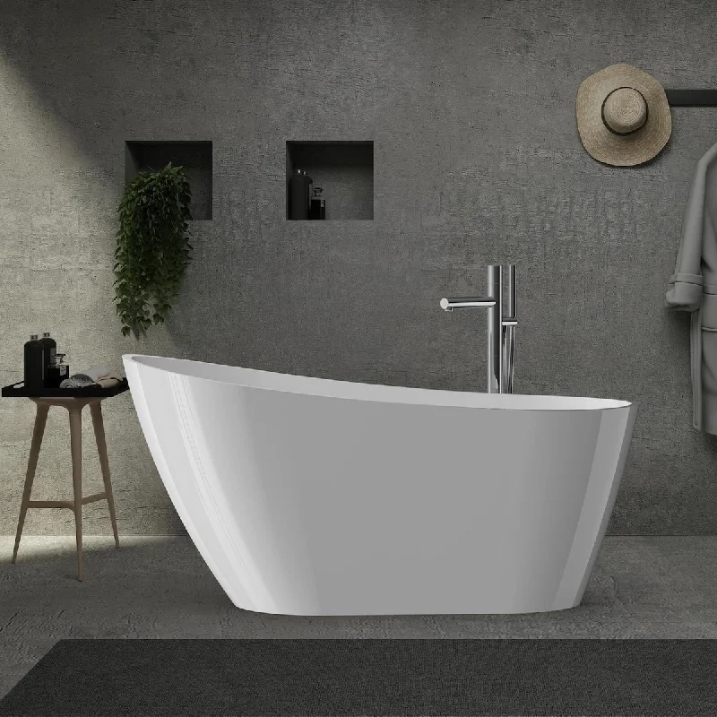 Free Standing Tub 59/67" Deep Soaking Bath Tub Oval Shape Acrylic Freestanding Bathtub