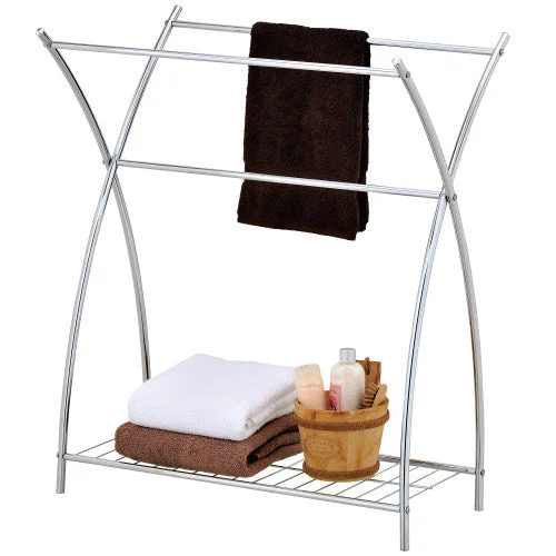 Freestanding Design Chrome Towel Rack w/ Shelf