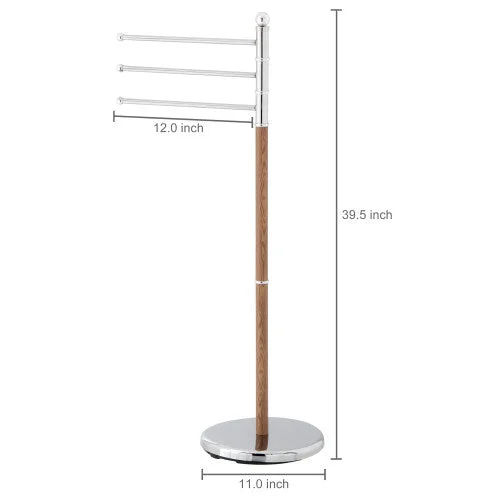 Freestanding Stainless Steel Metal and Wood Towel Rack