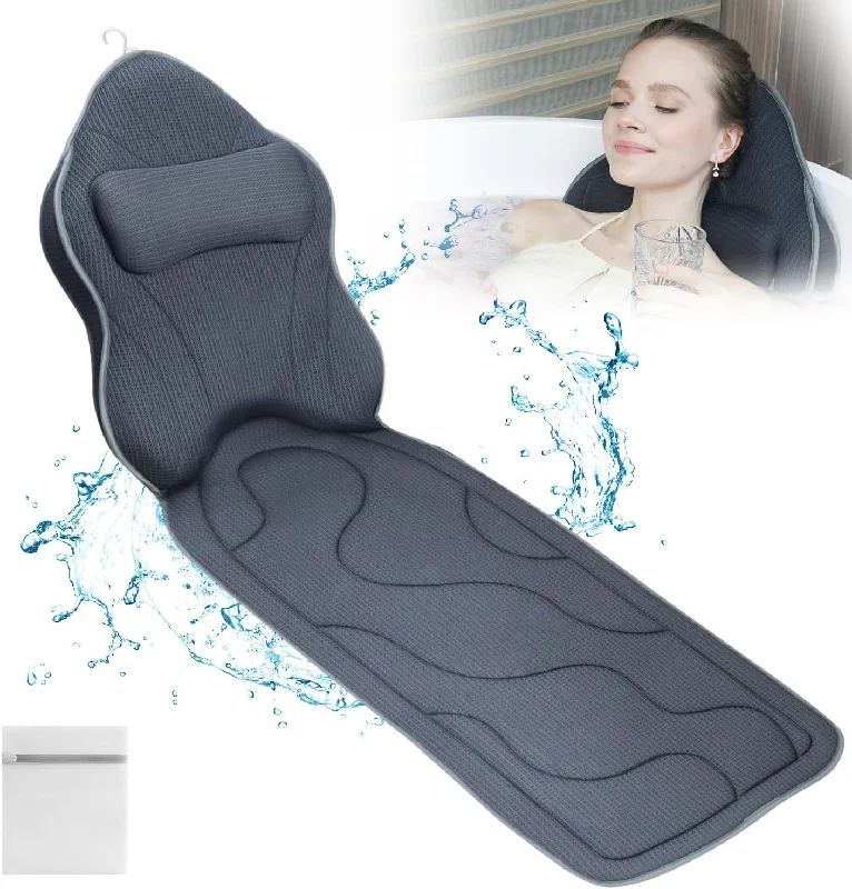 Full Body Bath Pillows Mat & Cushion for a Spa Soak in Bathtub (Gray)