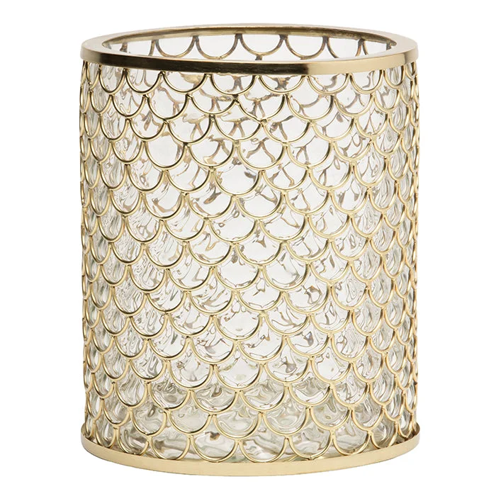 Gila Brushed Gold Glass/Brass Round Waste Basket