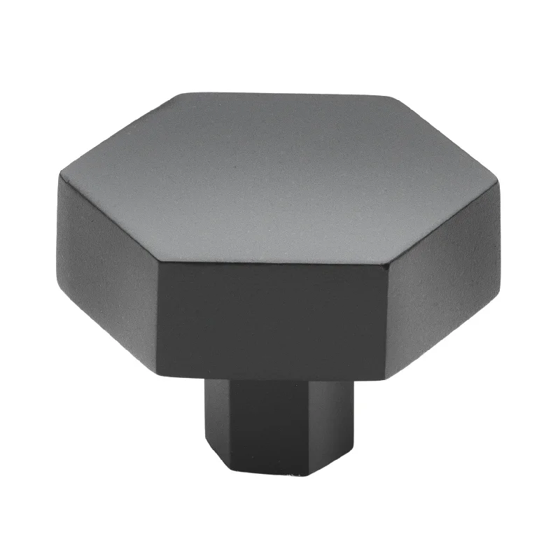 GlideRite 5-Pack 1-1/2 Inch Solid Hexagon Cabinet Knob Matte Black