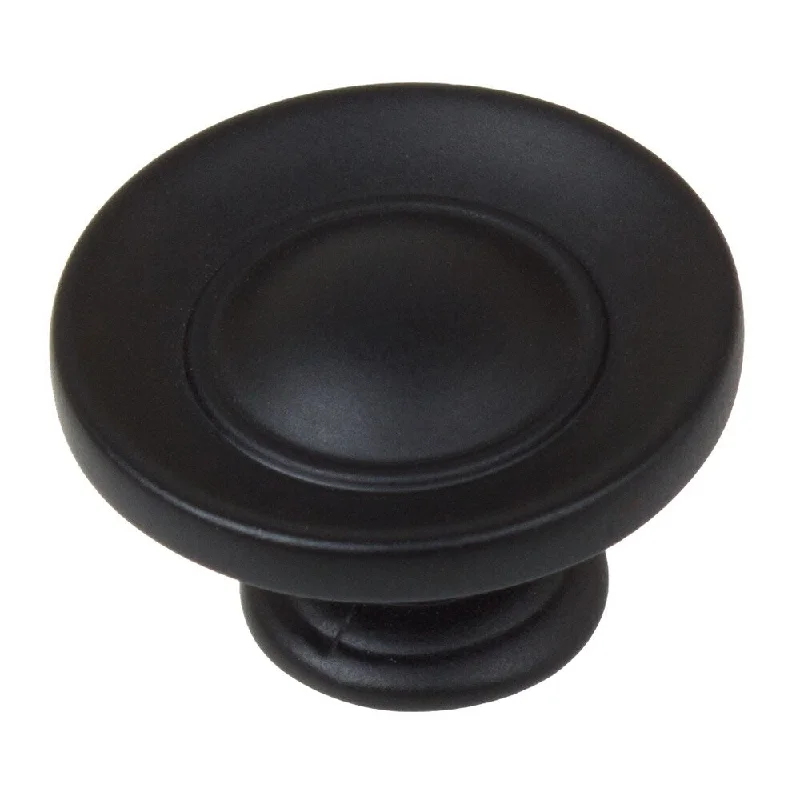 GlideRite 5-Pack 1 in. Matte Black Round Ring Button Cabinet Knobs - Matte Black